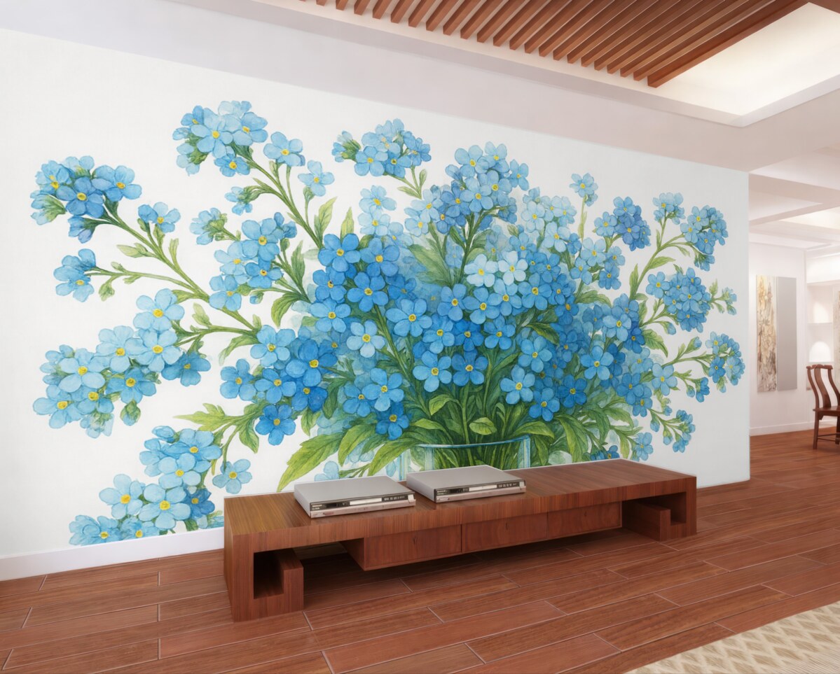 Fototapeta Zbiór akwareli niebieskich dzikich roślin.