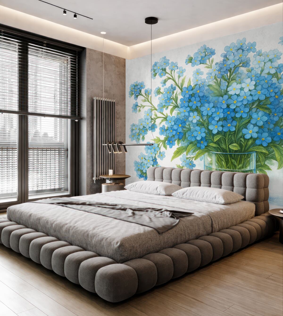 Fototapeta Zbiór akwareli niebieskich dzikich roślin.