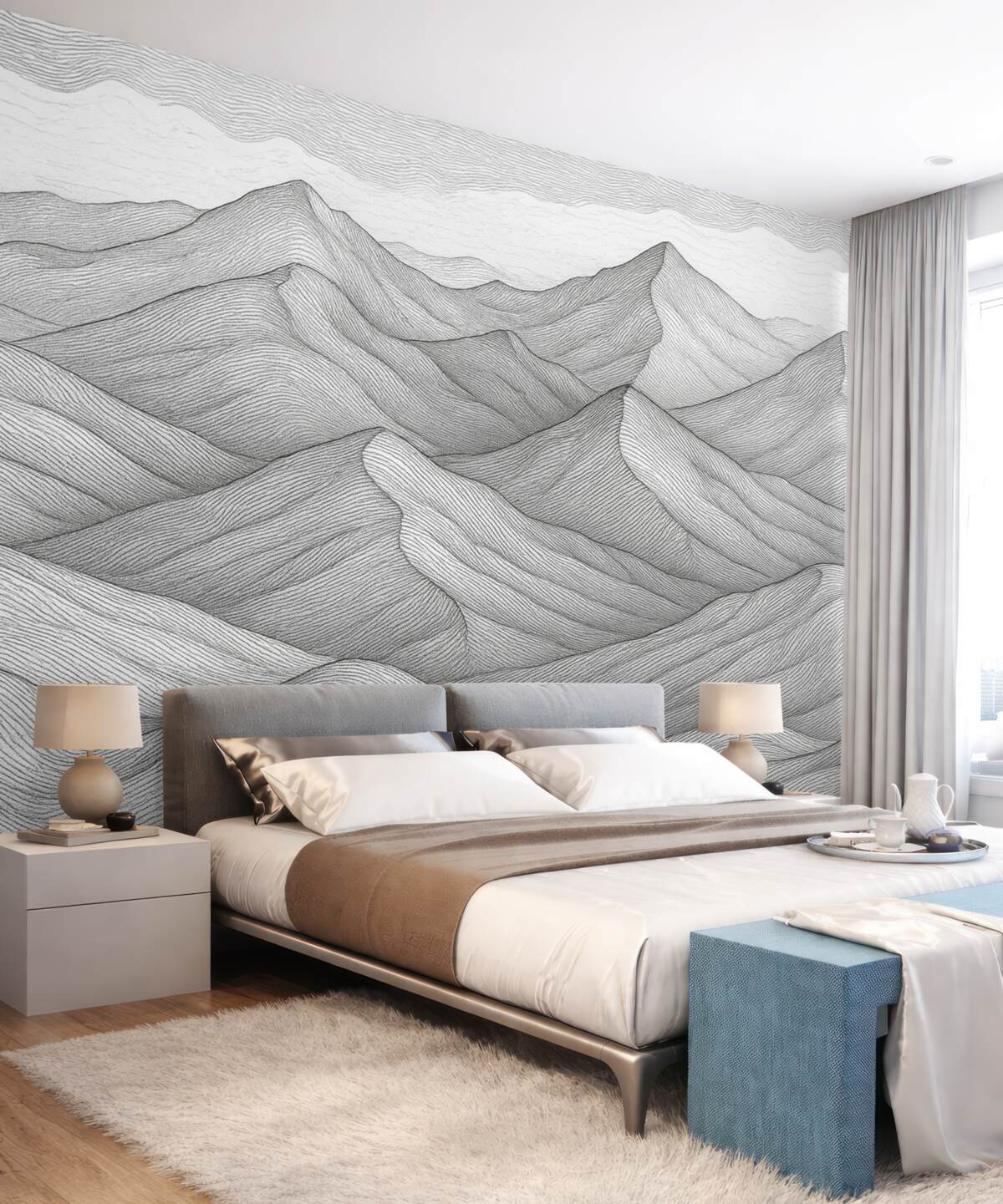 Fototapeta Jednokolorowy rysunek linii górskich.