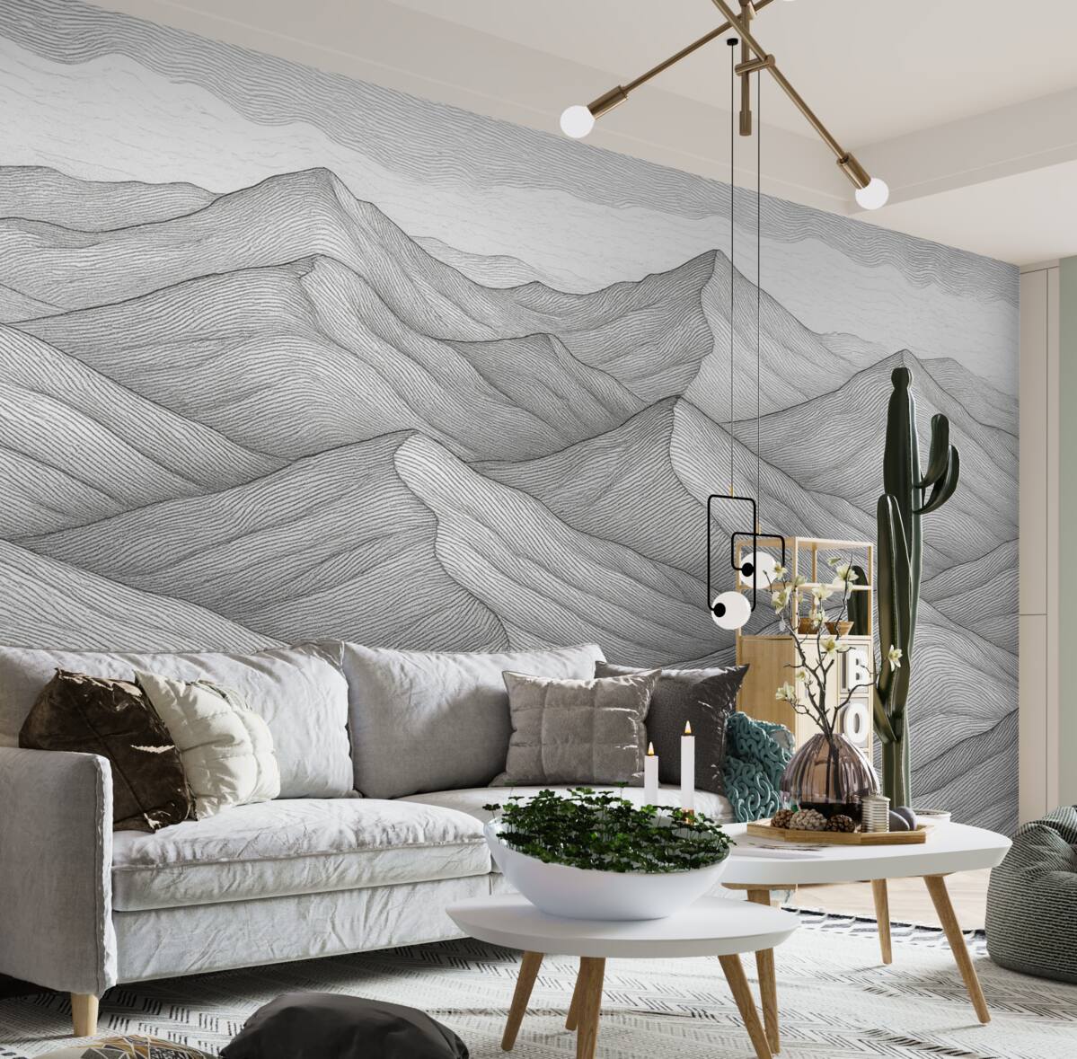 Fototapeta Jednokolorowy rysunek linii górskich.