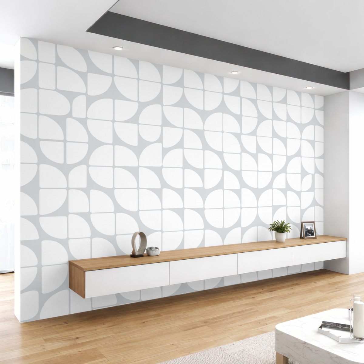 Fototapeta Tapeta o geometrycznym wzorze w stylu bauhaus w retro kolorze szarym.