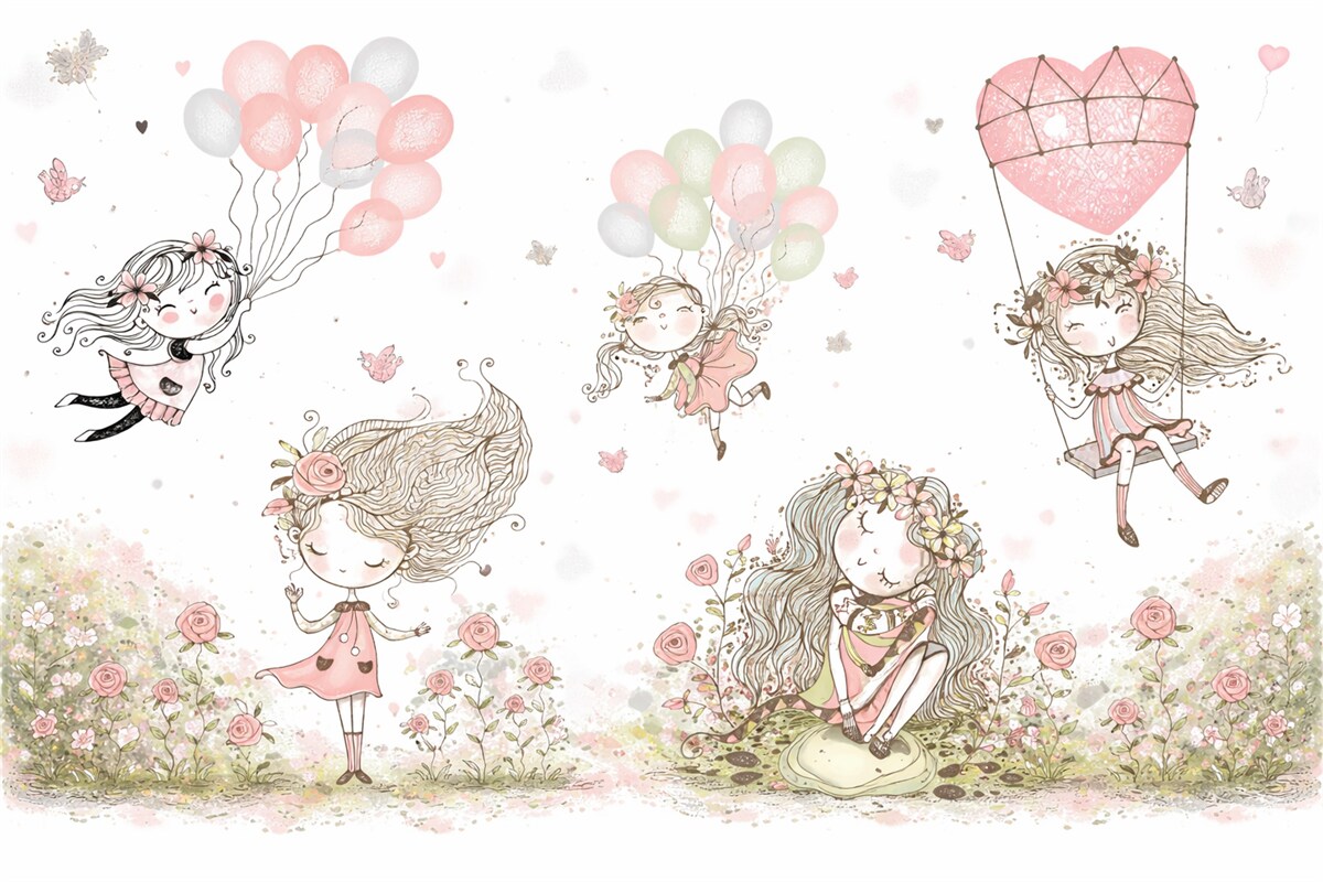 Fototapeta Zabawne dziewczyny w skandynawskim stylu dla dziewczynek.