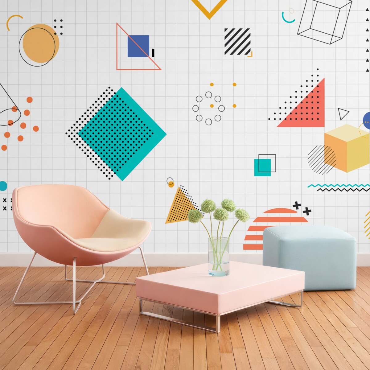 Fototapeta Geometryczna okładzina ścienna do sali dla dzieci w szkole.