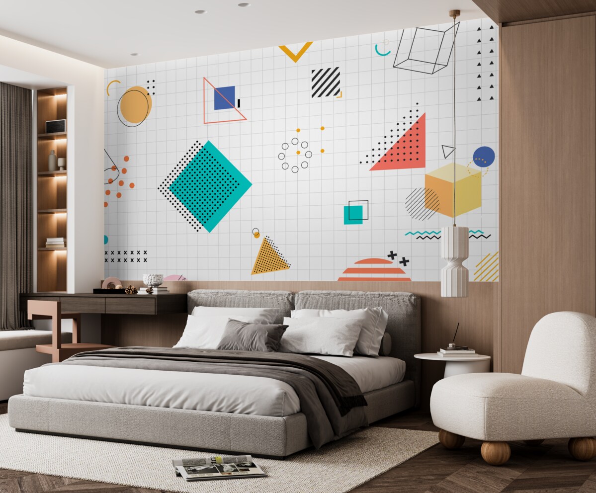 Fototapeta Geometryczna okładzina ścienna do sali dla dzieci w szkole.