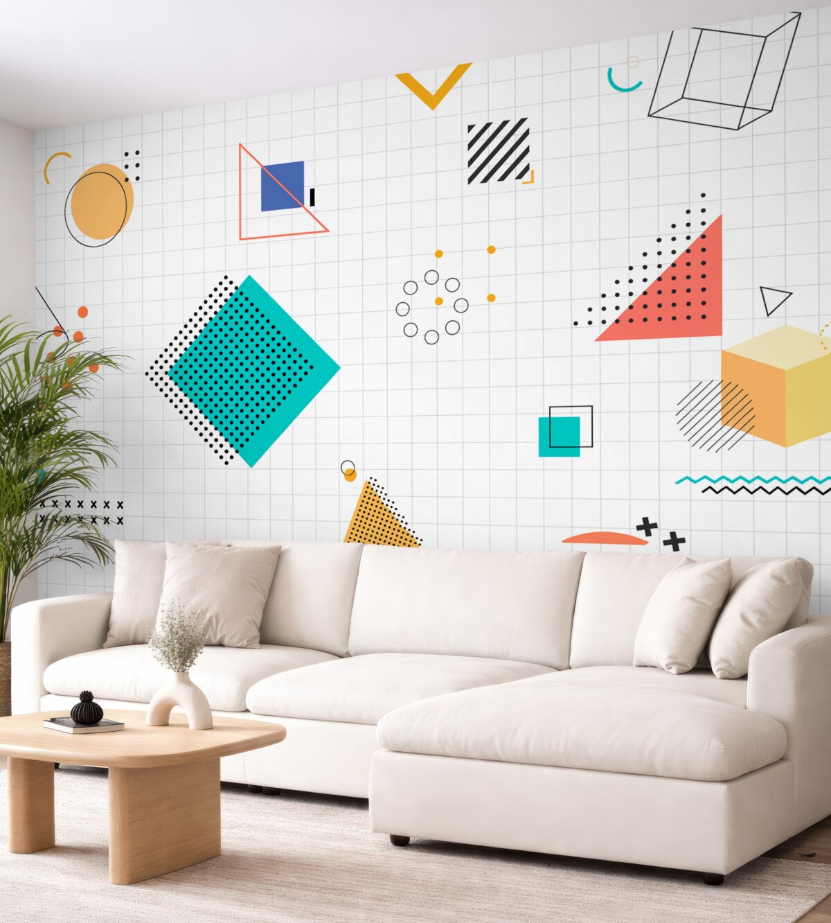 Fototapeta Geometryczna okładzina ścienna do sali dla dzieci w szkole.