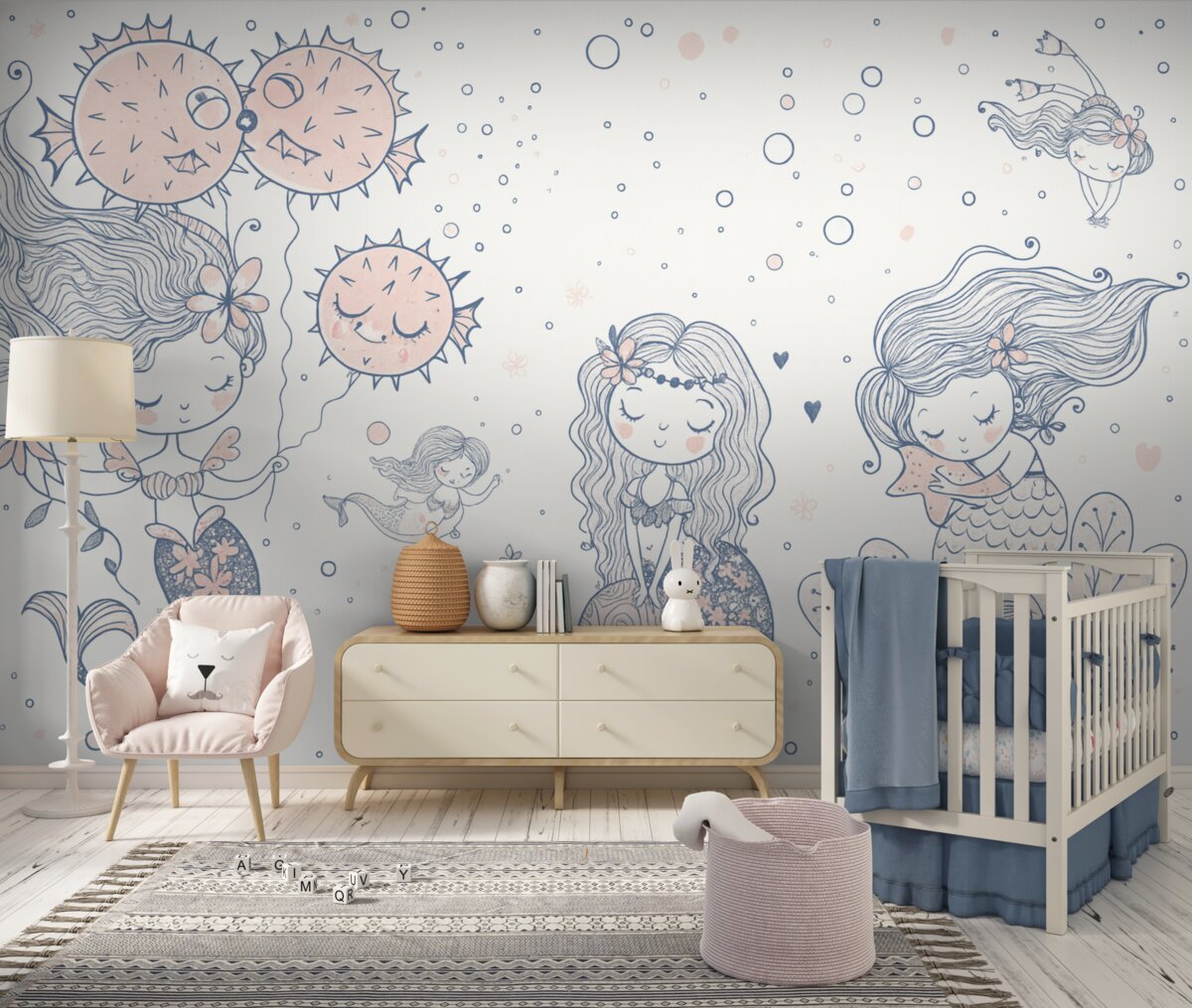 Fototapeta Urokliwe syreny w skandynawskim stylu dla dziewczynek.