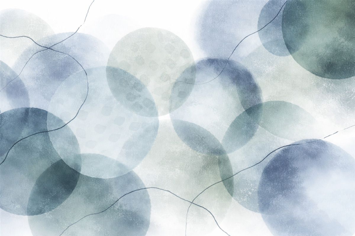 Fototapeta Delikatne, akwarelowe abstrakcyjne formy w kolorach błękitu, zieleni i bieli.