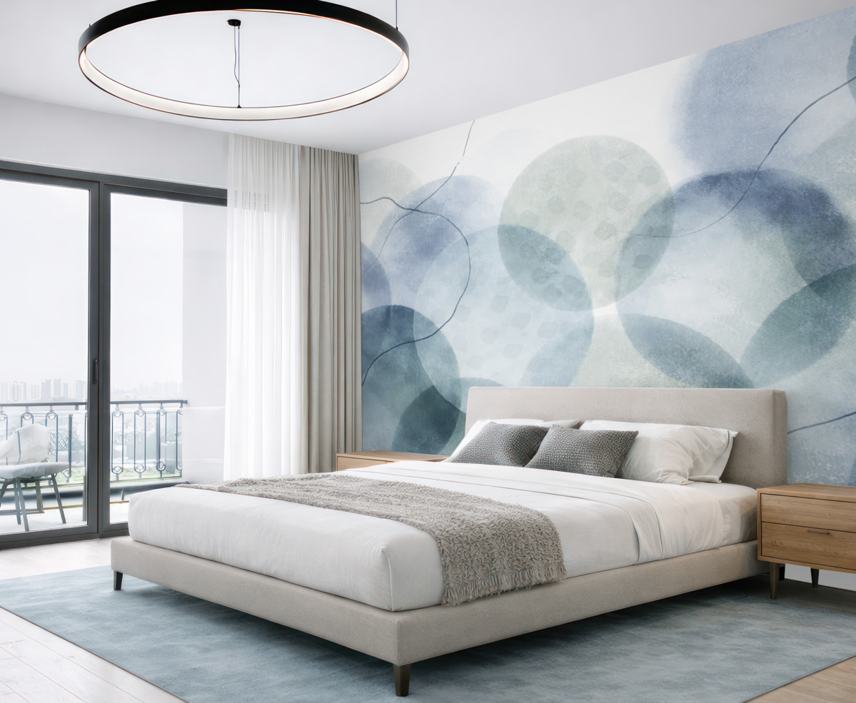 Fototapeta Delikatne, akwarelowe abstrakcyjne formy w kolorach błękitu, zieleni i bieli.