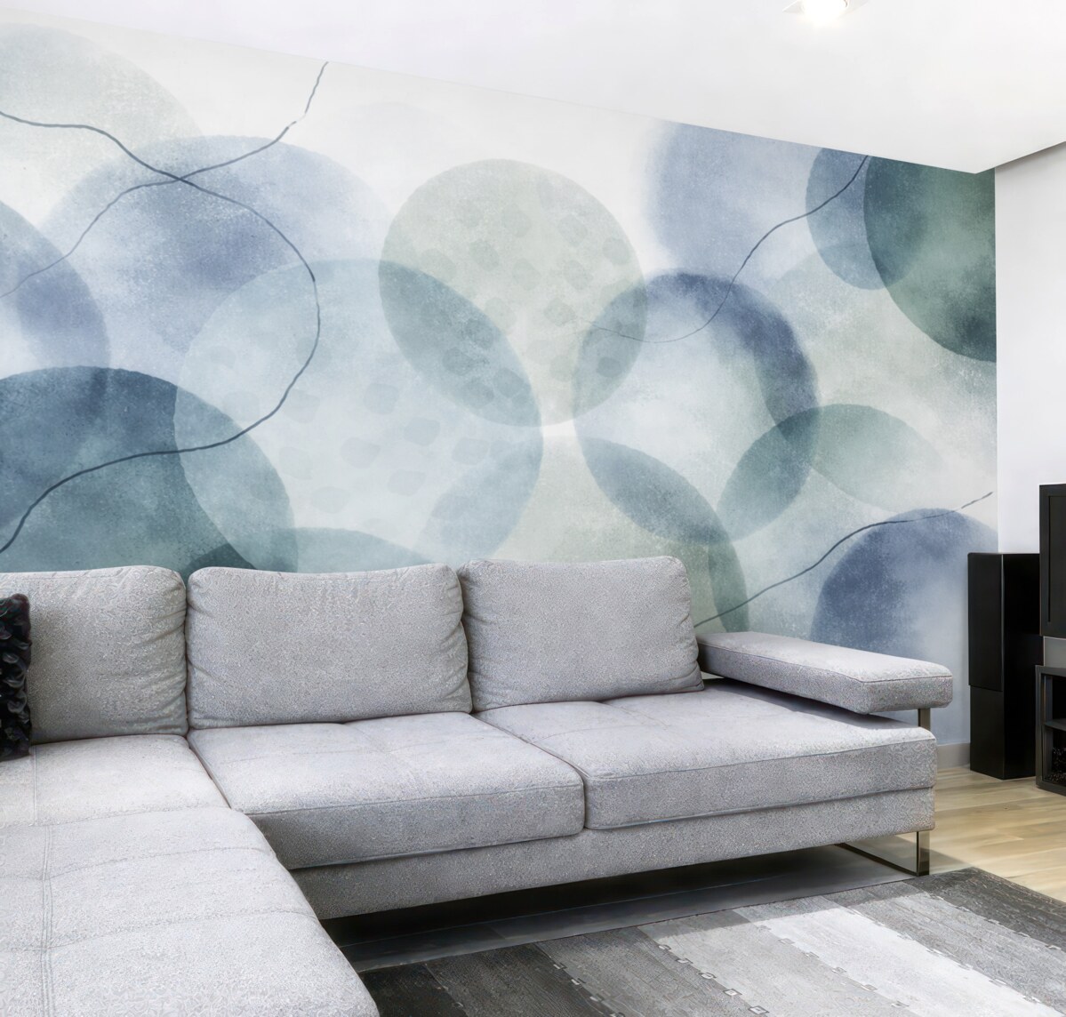 Fototapeta Delikatne, akwarelowe abstrakcyjne formy w kolorach błękitu, zieleni i bieli.