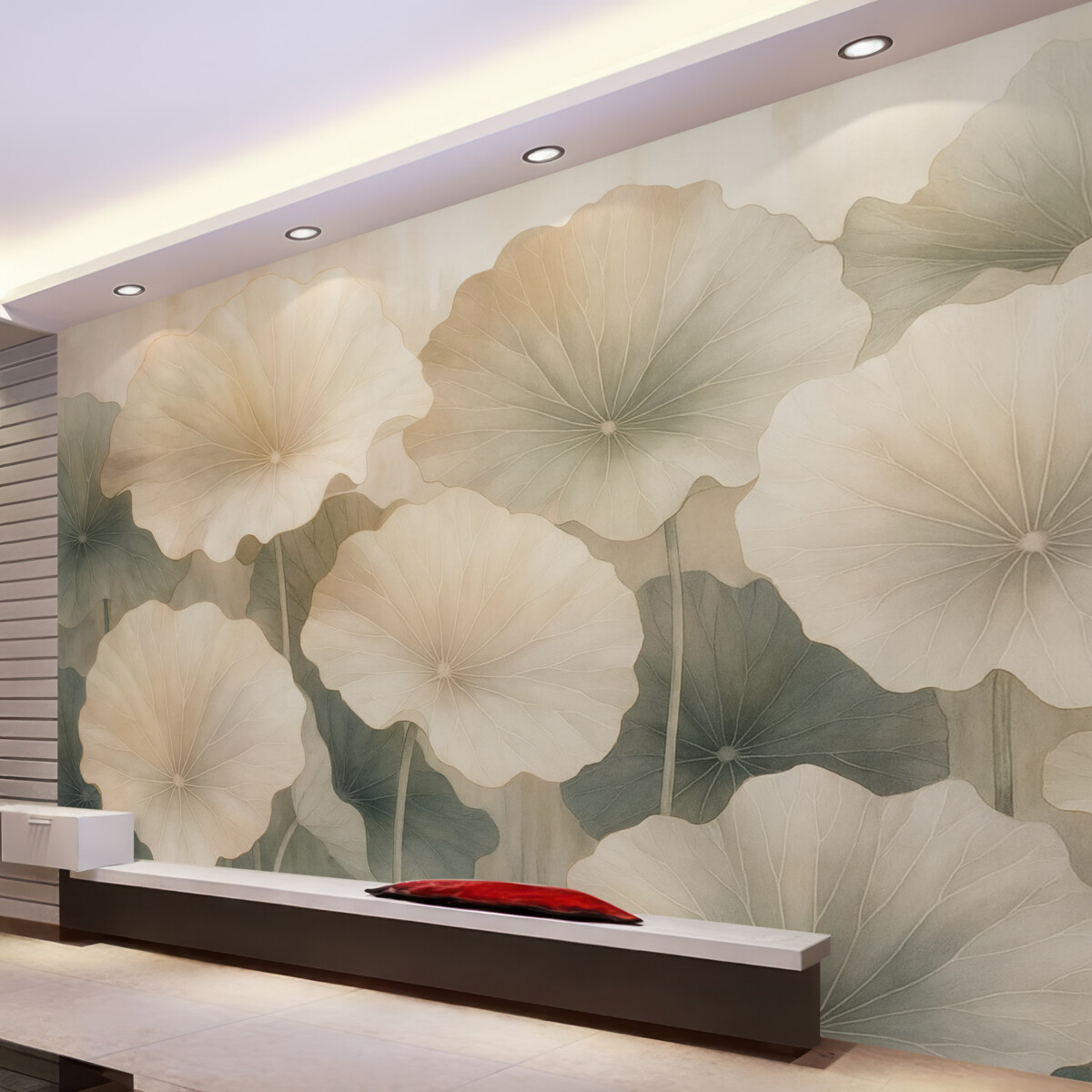 Fototapeta Wielkie liście lotosu są malowane farbami akwarelowymi.