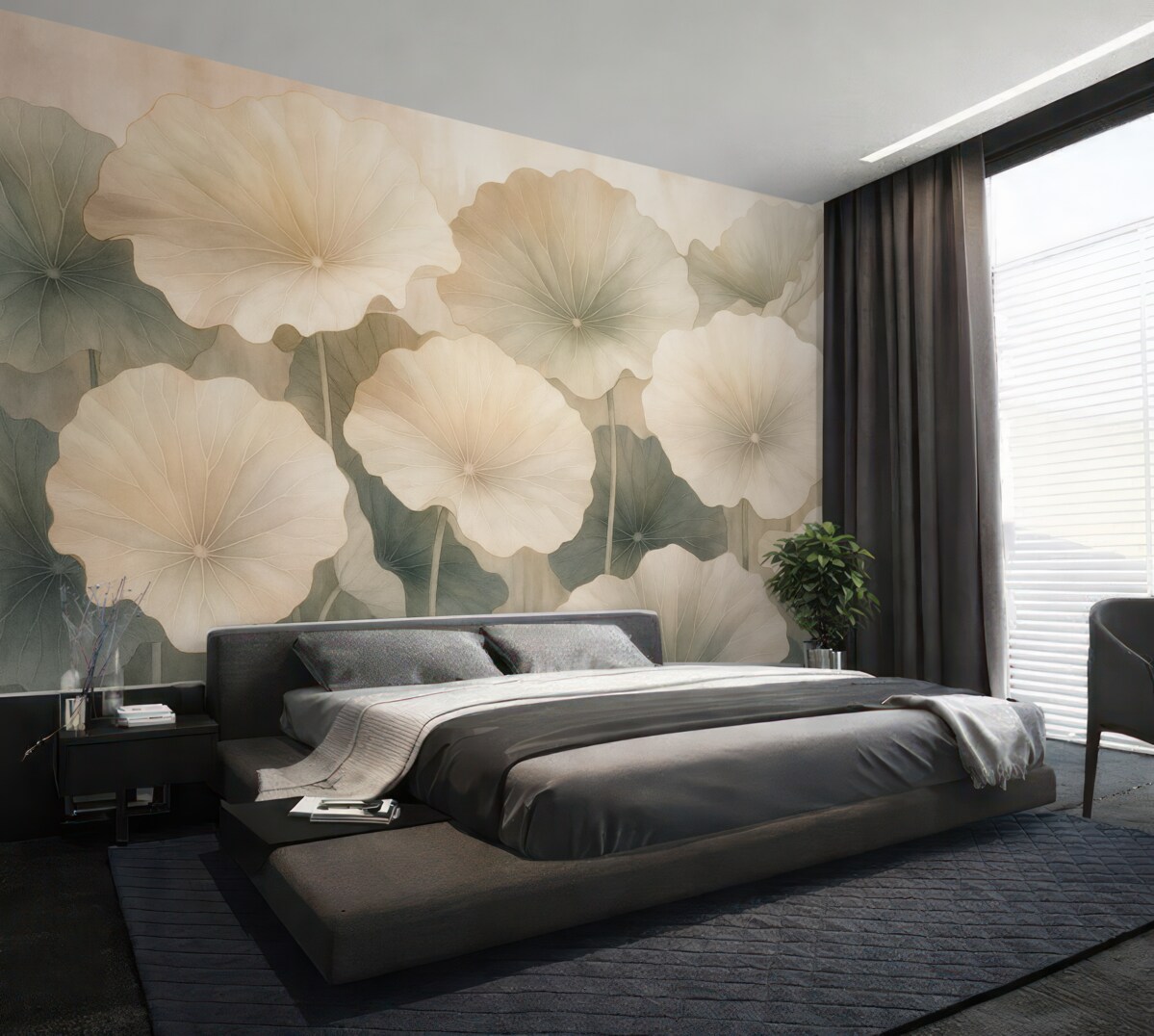 Fototapeta Wielkie liście lotosu są malowane farbami akwarelowymi.