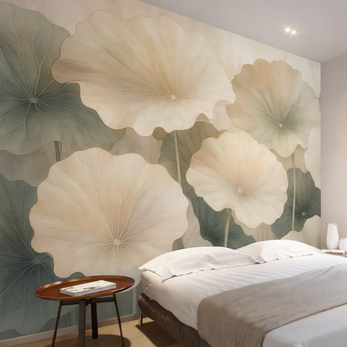 Fototapeta Wielkie liście lotosu są malowane farbami akwarelowymi.