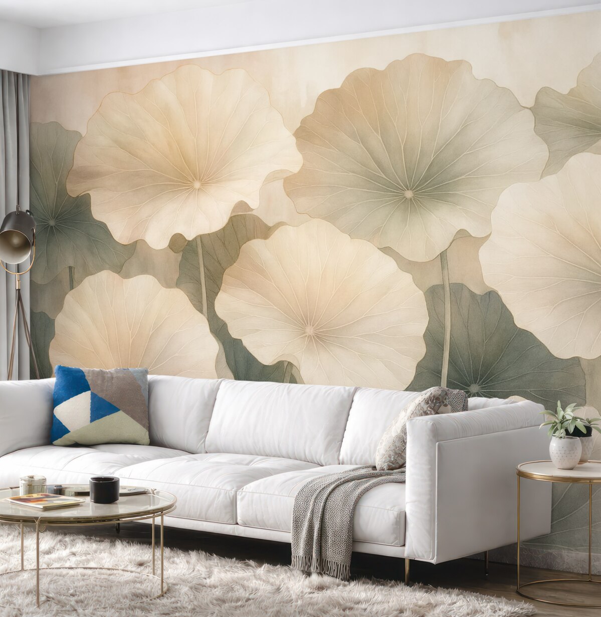 Fototapeta Wielkie liście lotosu są malowane farbami akwarelowymi.