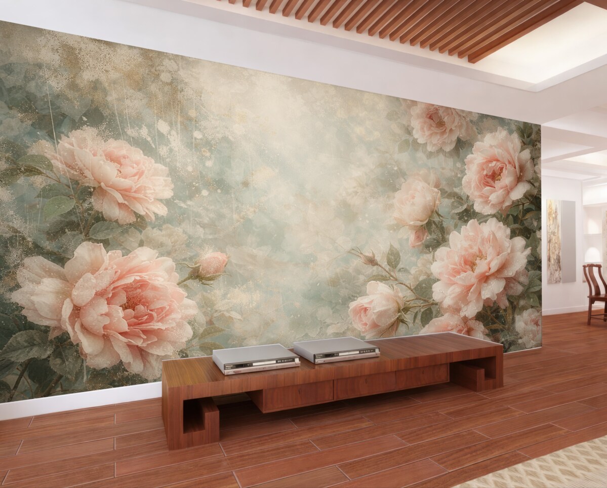 Fototapeta Dymne tło z subtelnymi kwiatami.