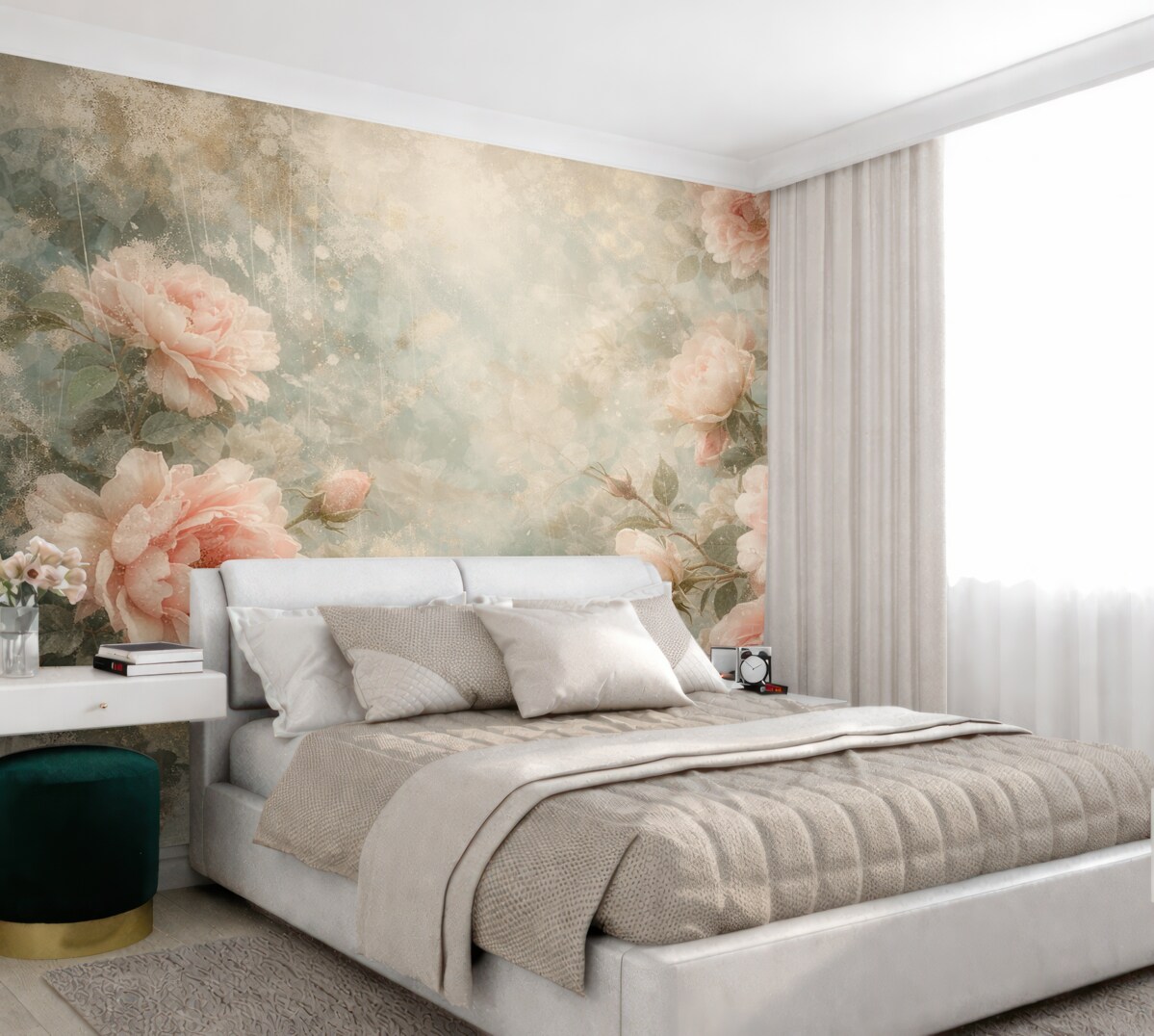 Fototapeta Dymne tło z subtelnymi kwiatami.