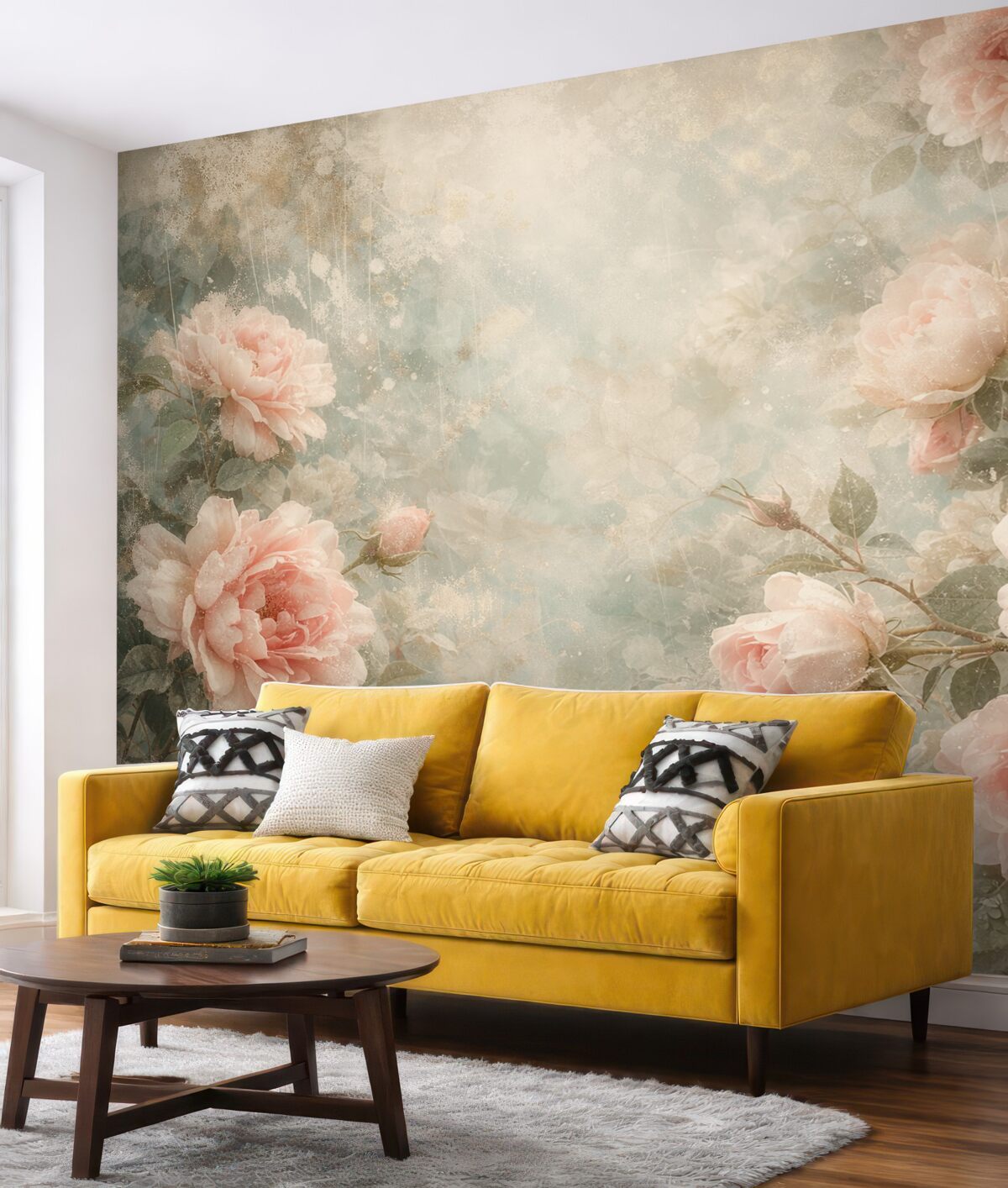 Fototapeta Dymne tło z subtelnymi kwiatami.