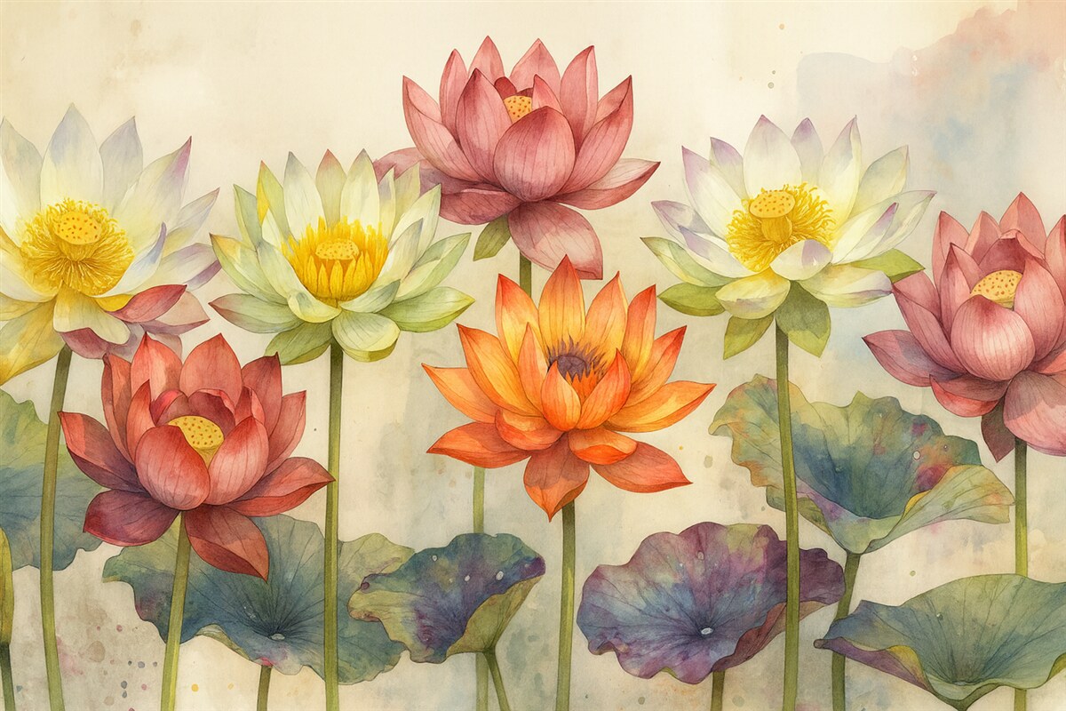 Fototapeta jasne, wielobarwne lotosy