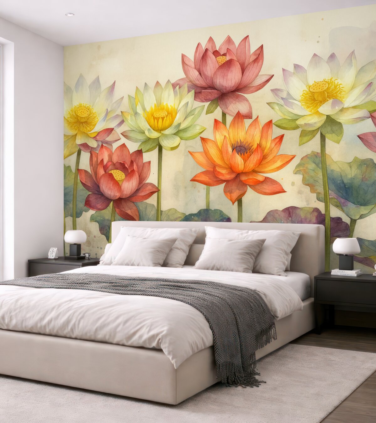 Fototapeta jasne, wielobarwne lotosy