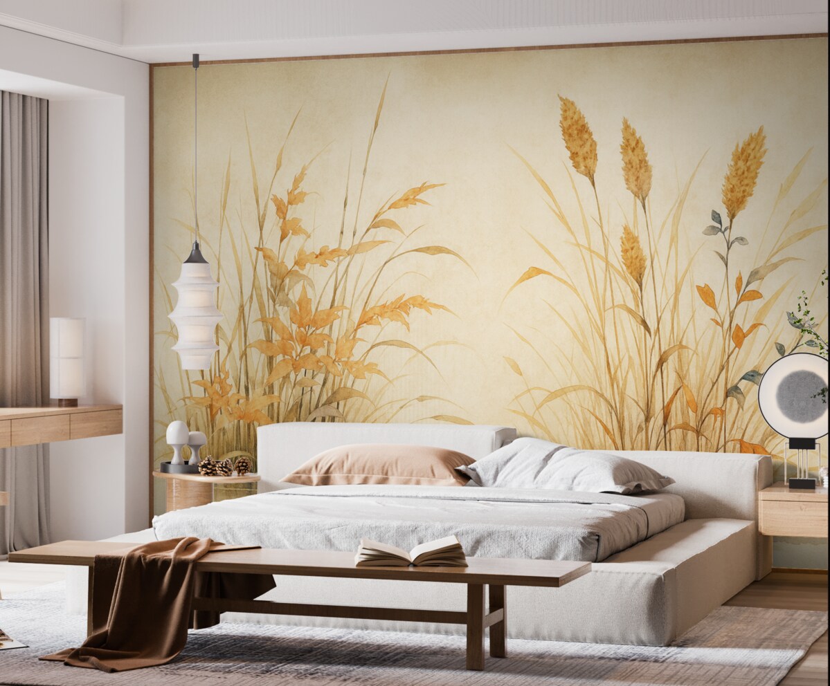 Fototapeta Krzewy trzcinowe o fakturze zbiornika, akwarela, kolor beżowy, odcień pomarańczowy.