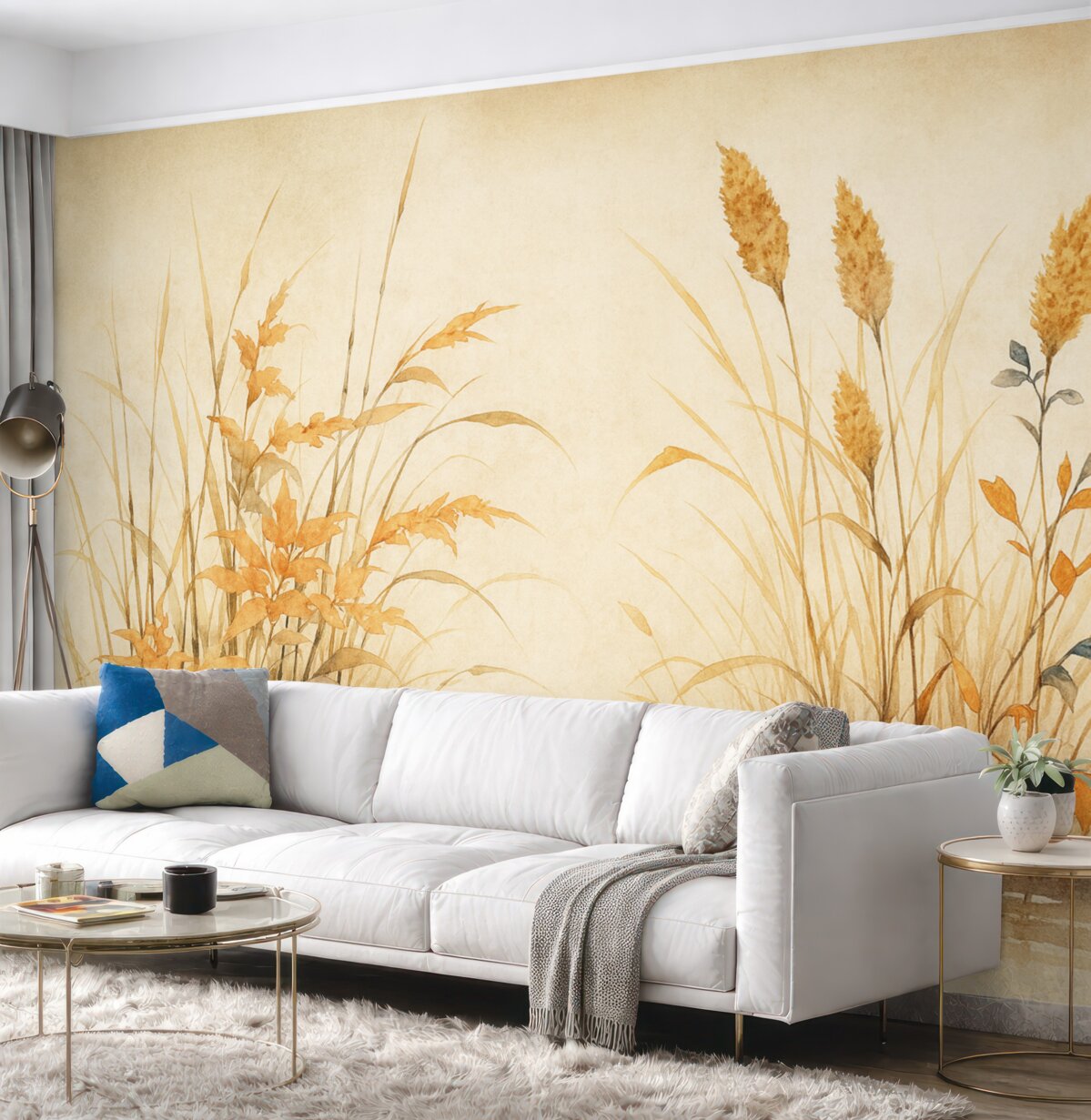 Fototapeta Krzewy trzcinowe o fakturze zbiornika, akwarela, kolor beżowy, odcień pomarańczowy.