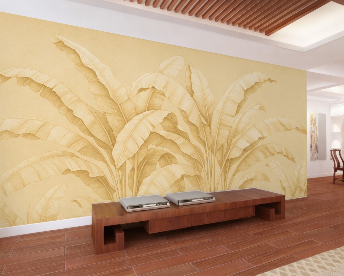 Fototapeta Liście palmy bananowej, jednolita struktura w odcieniu beżowym.