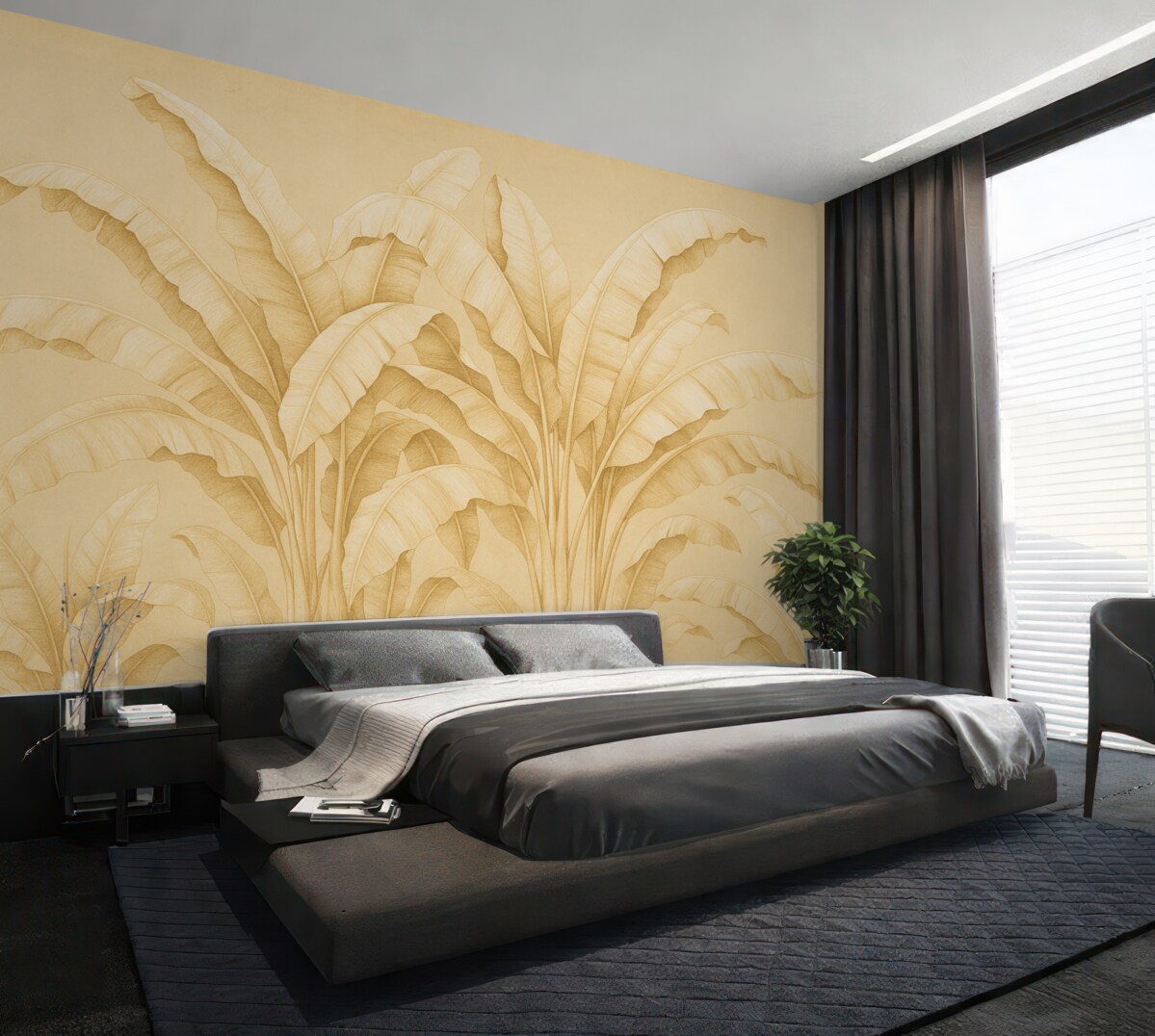 Fototapeta Liście palmy bananowej, jednolita struktura w odcieniu beżowym.