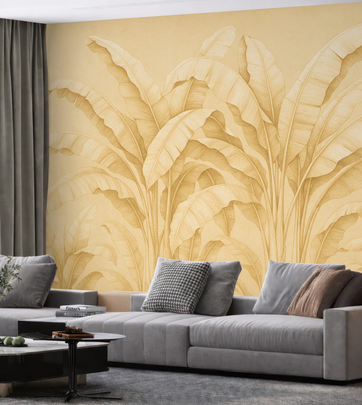 Fototapeta Liście palmy bananowej, jednolita struktura w odcieniu beżowym.