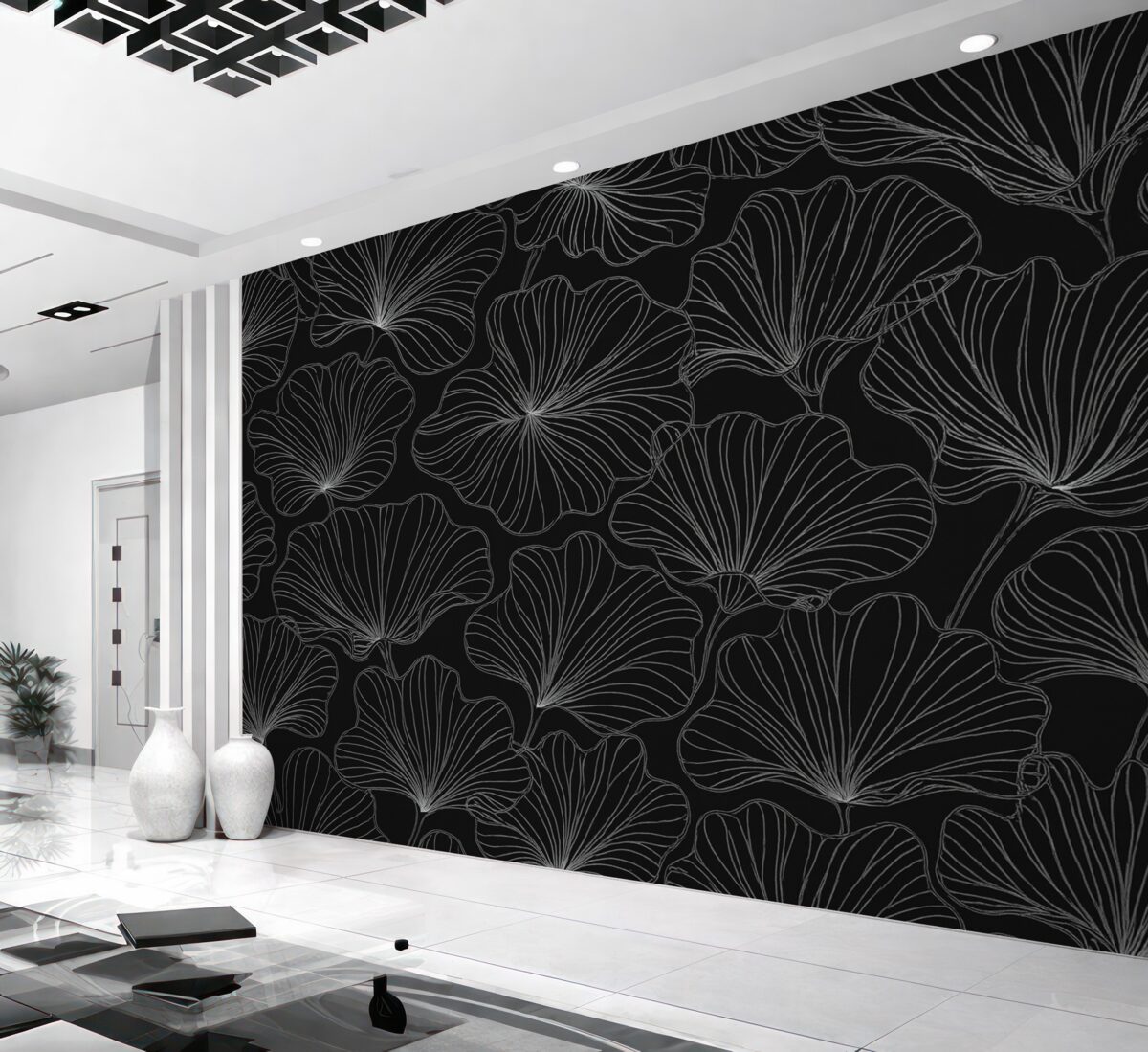 Fototapeta Wielkie kwiaty liniowe, ciemne tło.