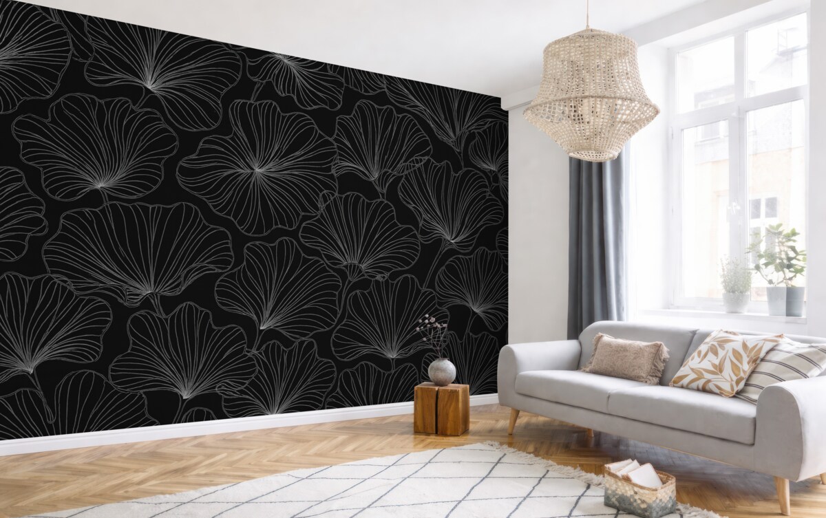 Fototapeta Wielkie kwiaty liniowe, ciemne tło.