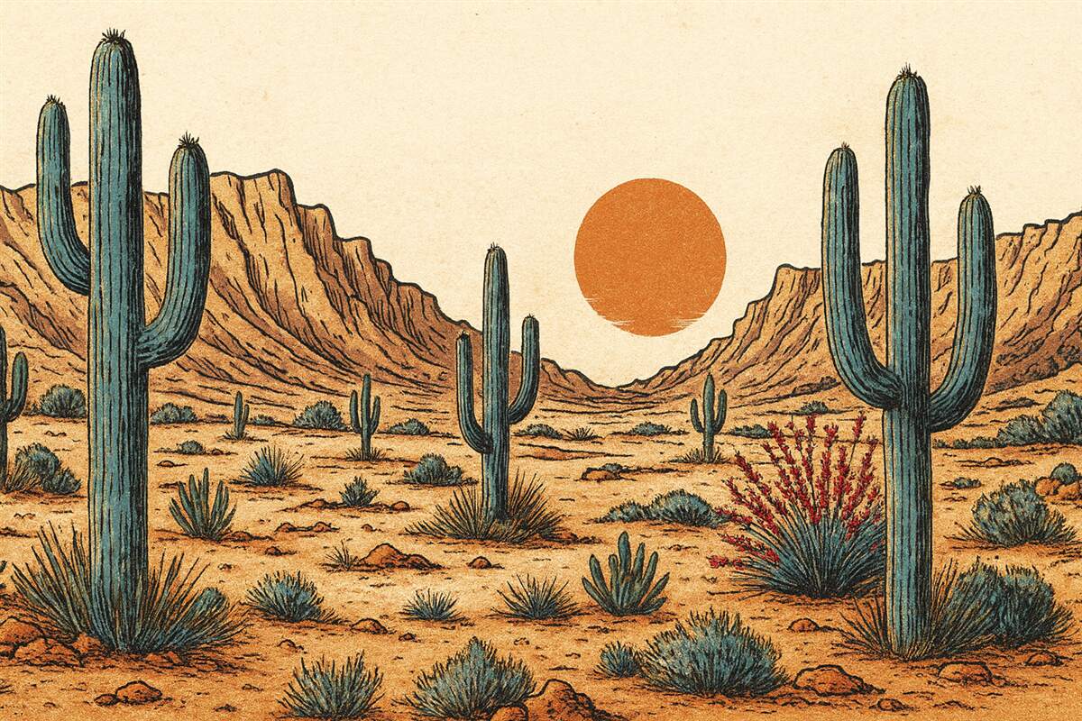 Fototapeta Zachód słońca nad pustynią.