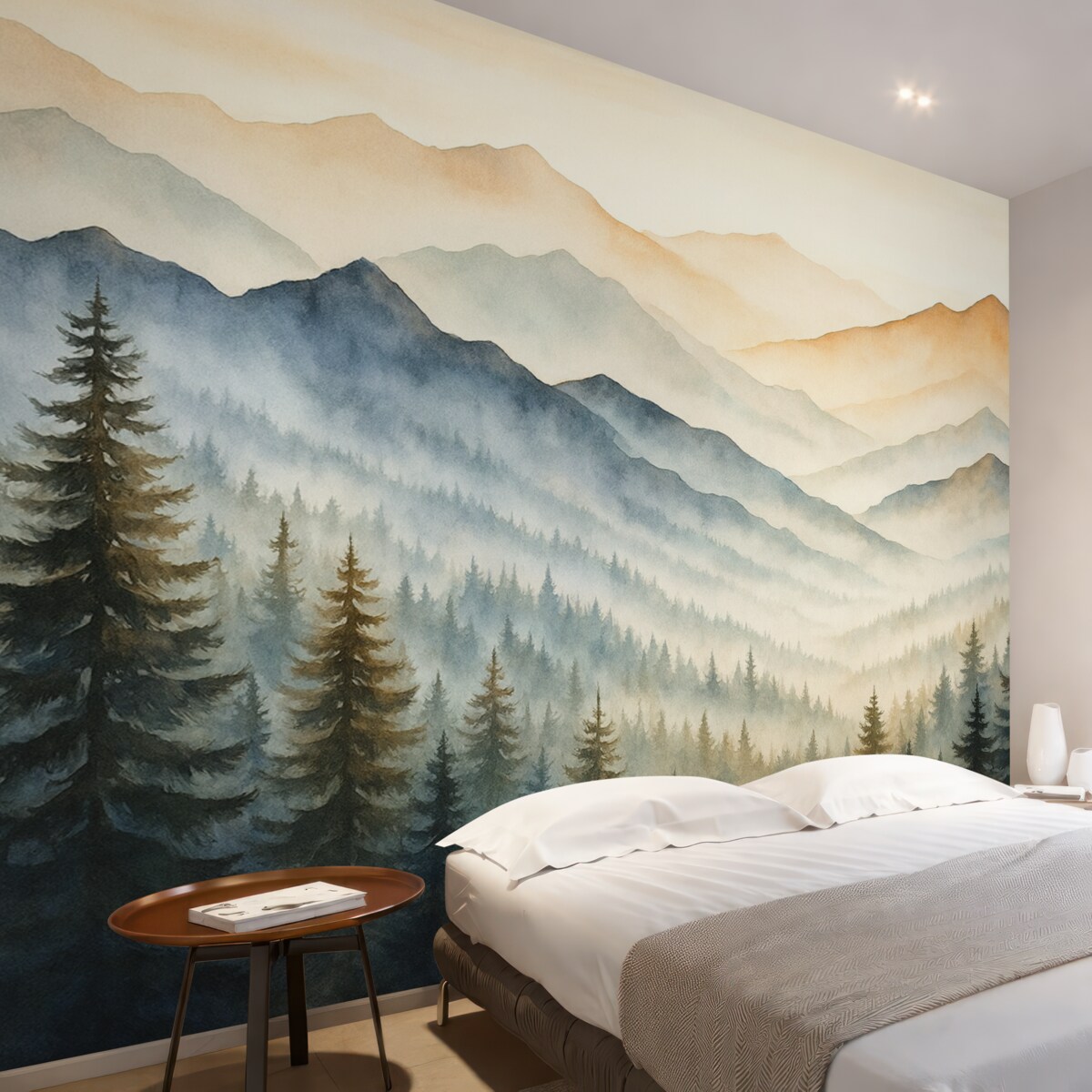 Fototapeta Góry na tle leśnej malowanki.