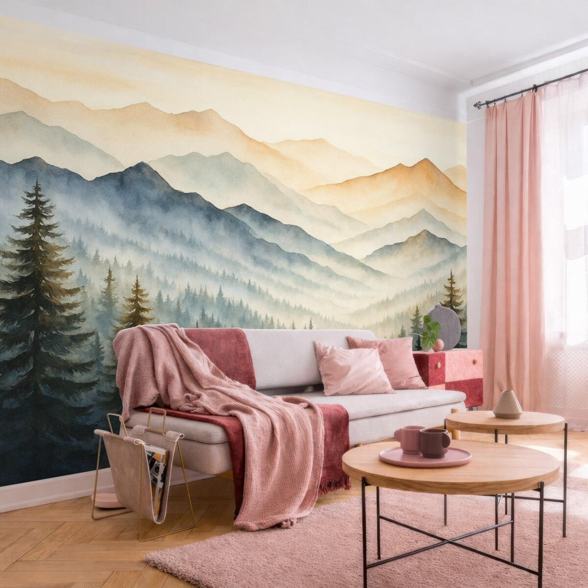 Fototapeta Góry na tle leśnej malowanki.
