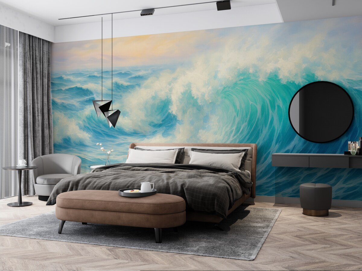 Fototapeta Obraz olejny z morskimi falami.