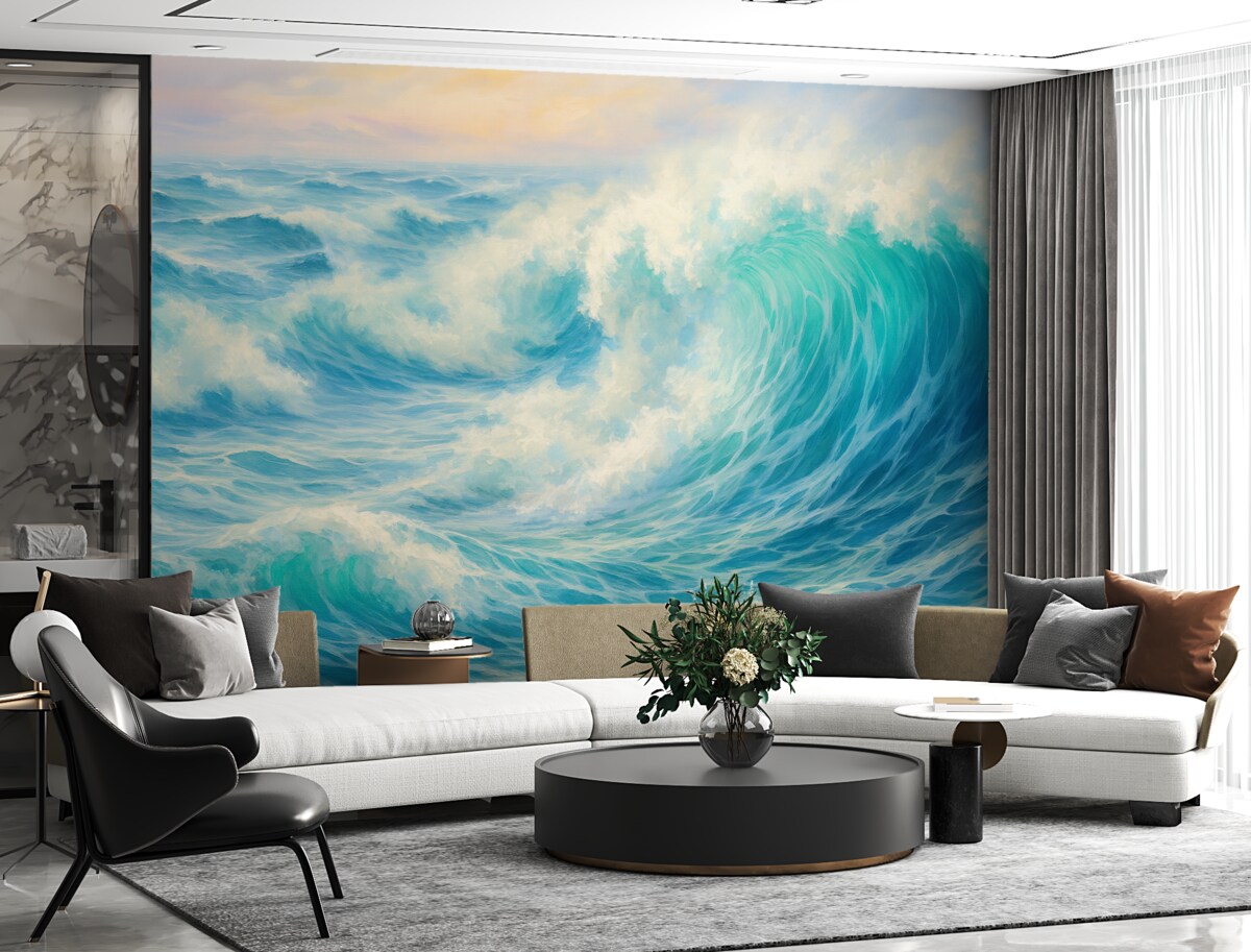 Fototapeta Obraz olejny z morskimi falami.