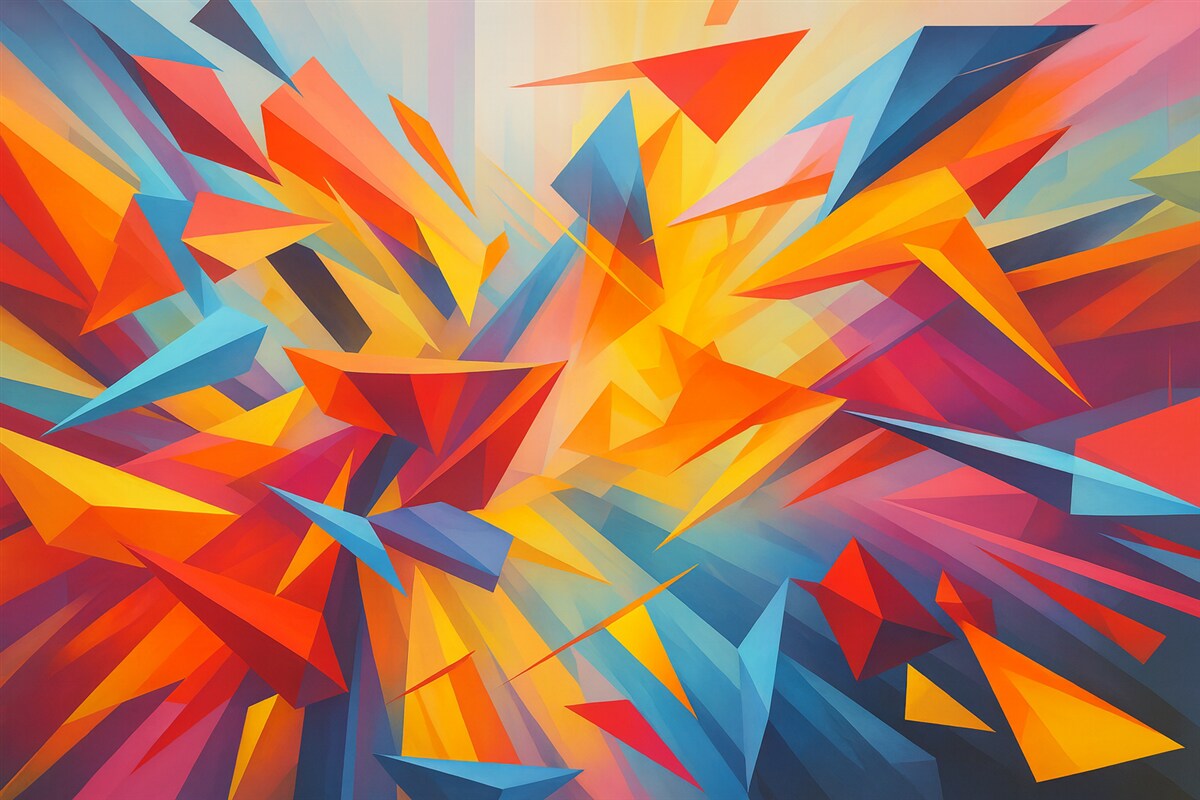 Fototapeta Zamieszanie abstrakcji geometrycznych form, różowy, niebieski, żółty.