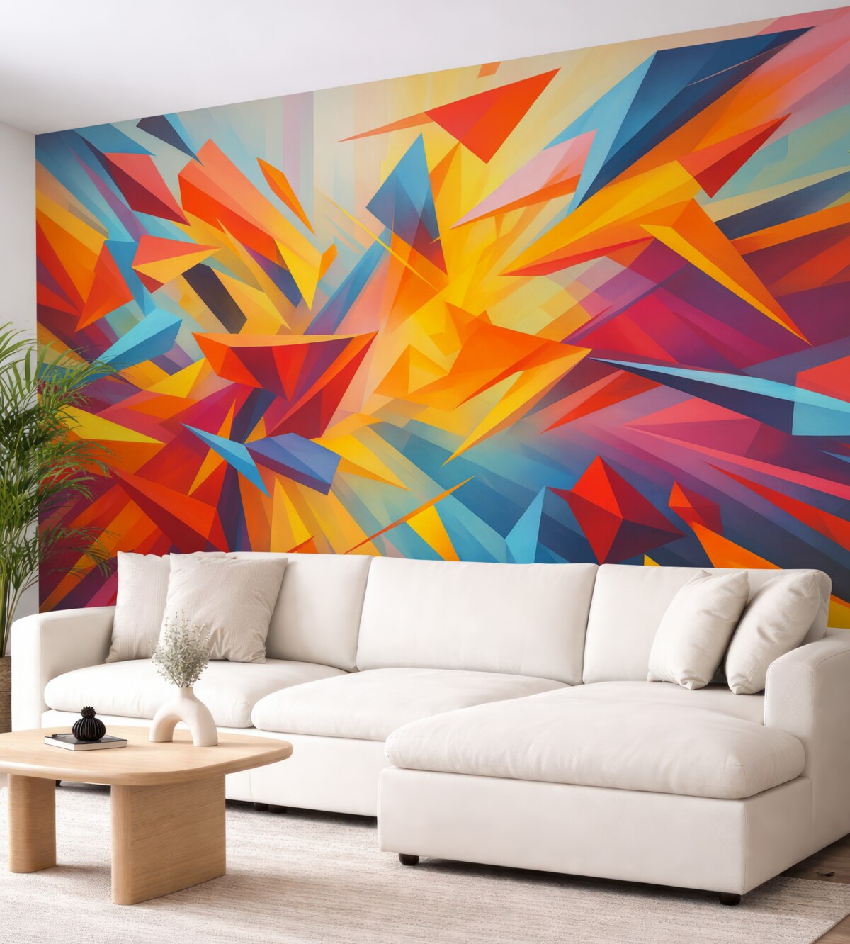 Fototapeta Zamieszanie abstrakcji geometrycznych form, różowy, niebieski, żółty.