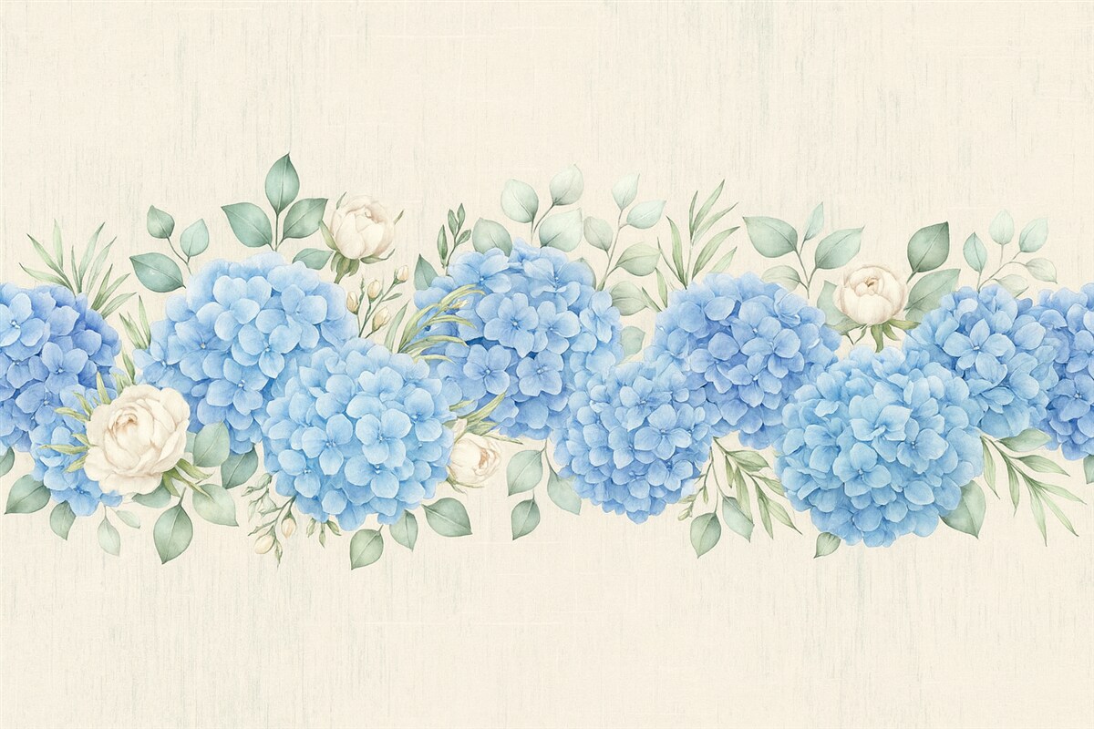 Fototapeta Niebieskie hortensje na stonowanym tle, subtelne niebieskie kwiaty.