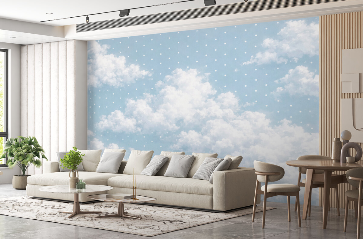 Fototapeta Chmury w skandynawskim stylu minimalistycznym w odcieniu niebieskim.