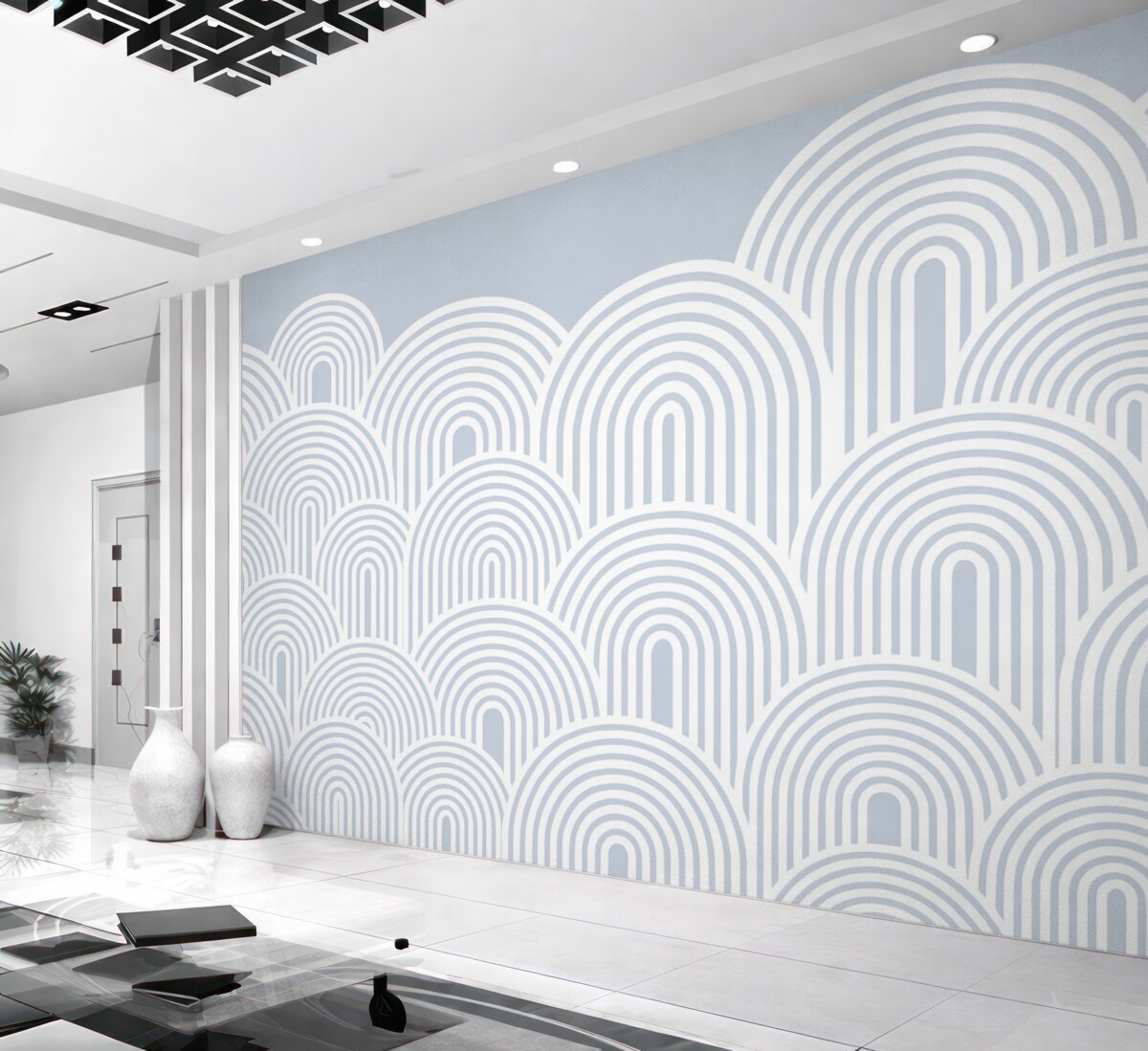 Fototapeta Faliste łuki Minimalizm w skandynawskim stylu w odcieniu niebieskim.