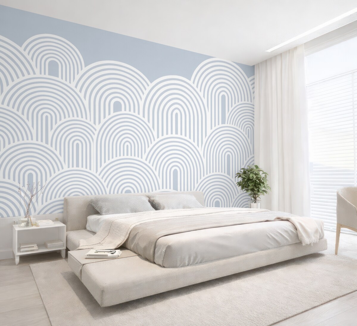 Fototapeta Faliste łuki Minimalizm w skandynawskim stylu w odcieniu niebieskim.