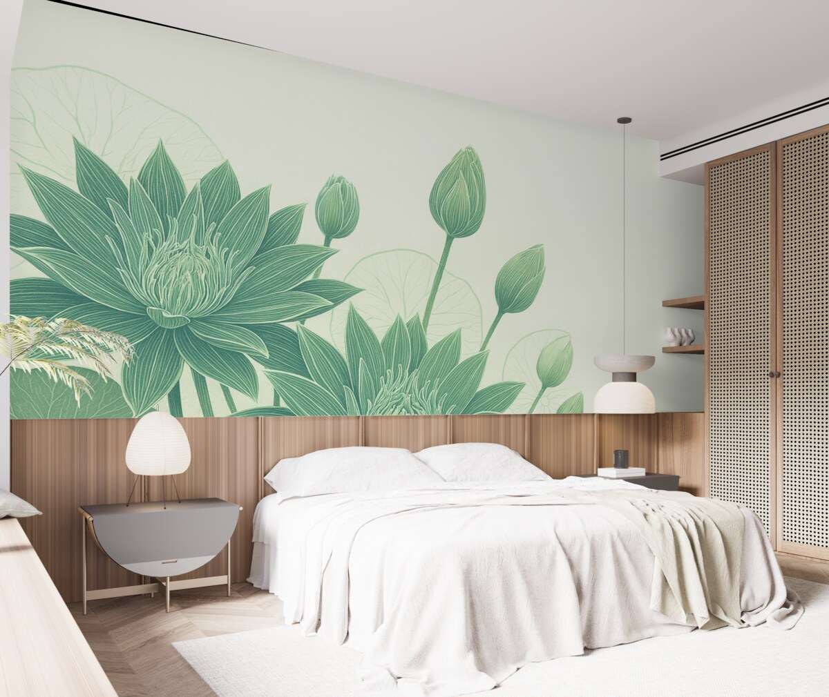 Fototapeta zielone lilie wodne na jasnym tle