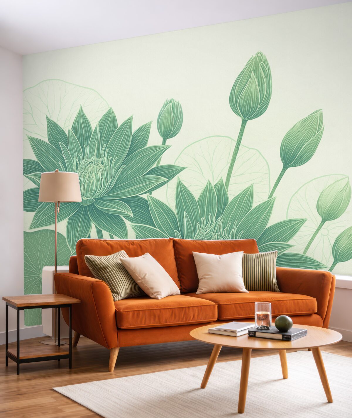 Fototapeta zielone lilie wodne na jasnym tle