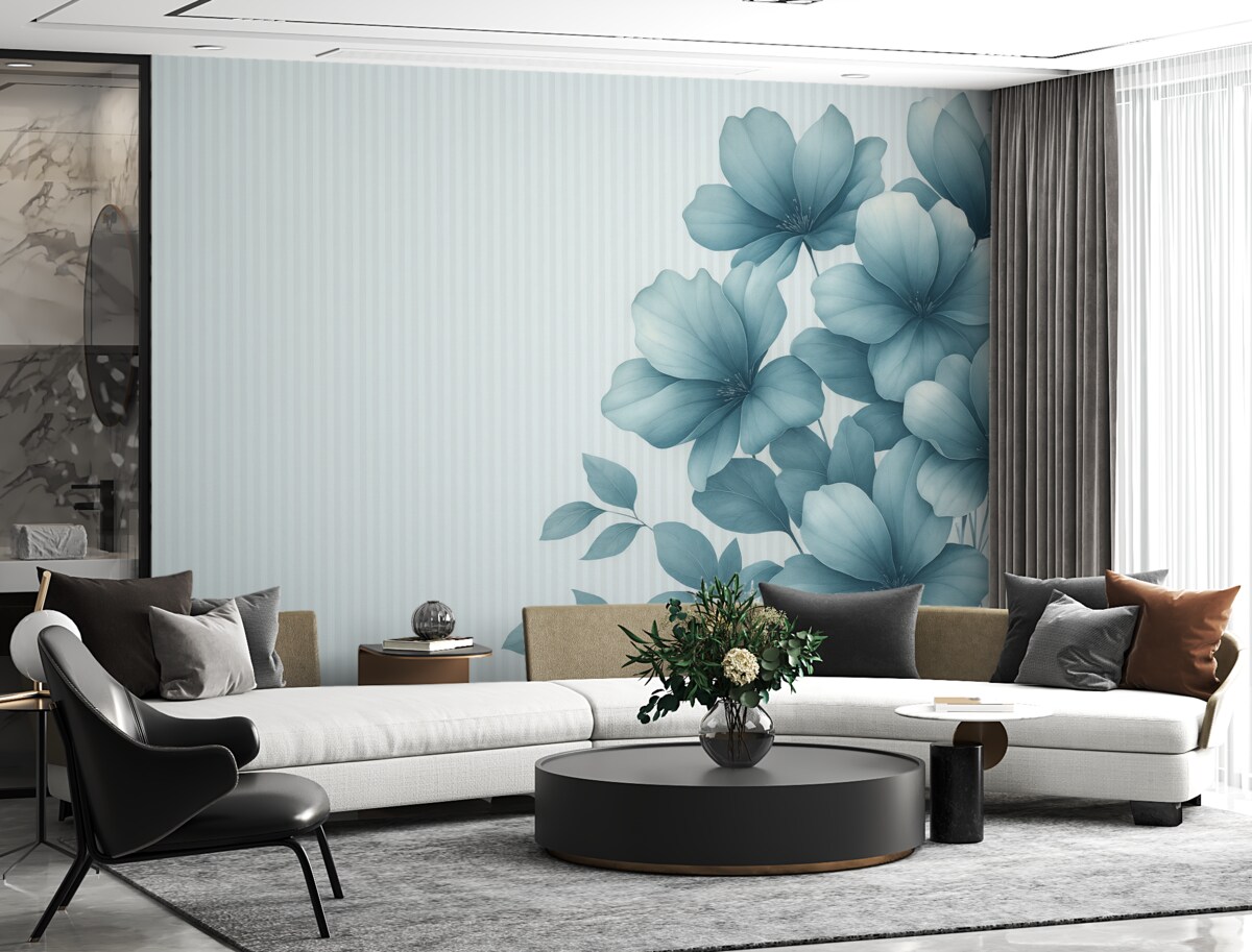 Fototapeta Subtelne niebieskie kwiaty na prążkowanym tle.