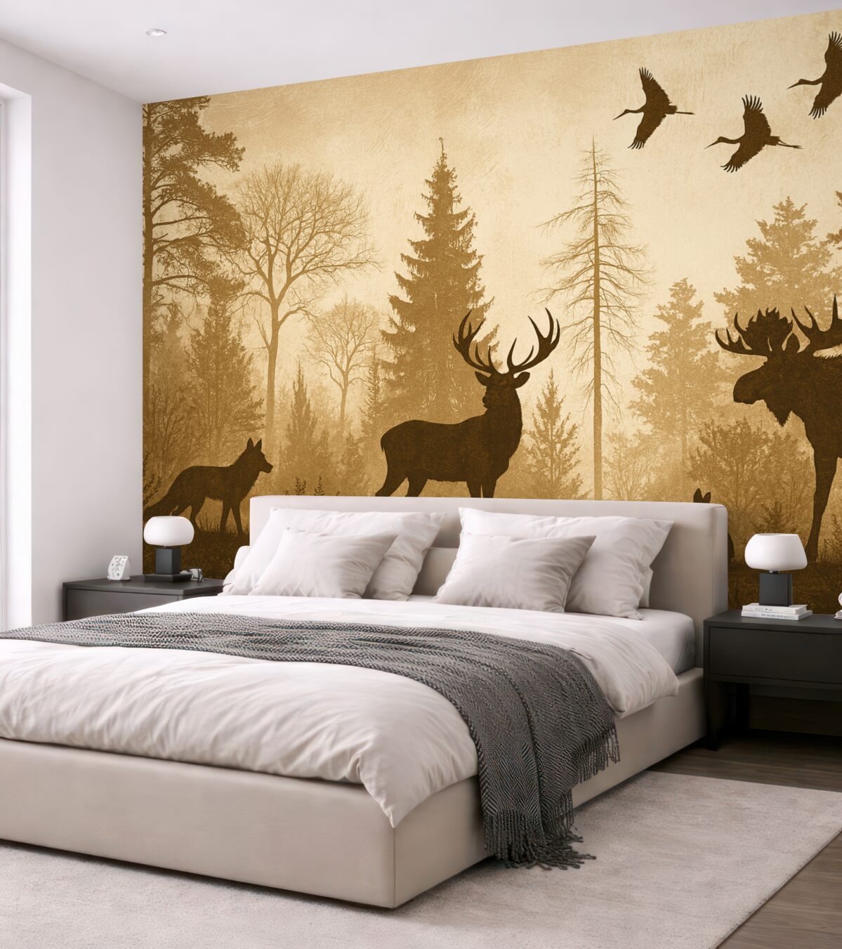 Fototapeta postacie drzew i zwierząt w odcieniu brązowym