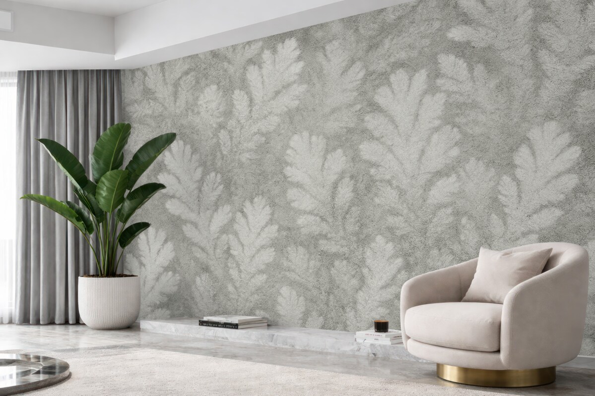 Fototapeta kamienne drzewa, gałązki na tle betonu, współczesny styl wnętrz