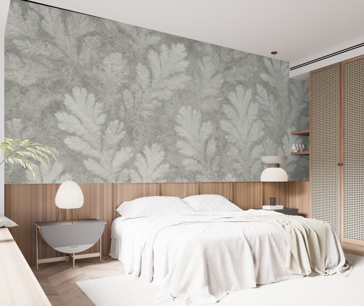 Fototapeta kamienne drzewa, gałązki na tle betonu, współczesny styl wnętrz