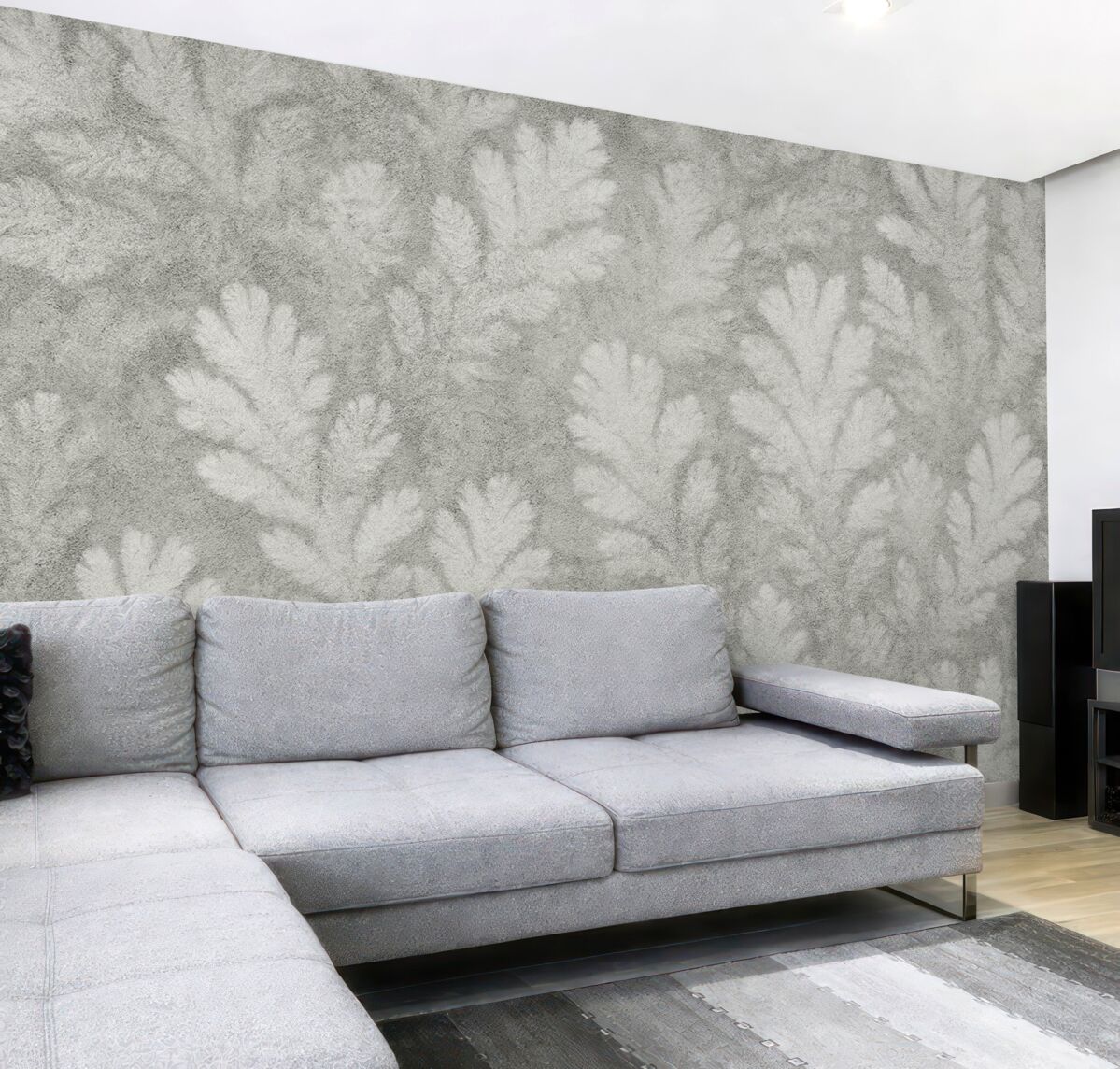 Fototapeta kamienne drzewa, gałązki na tle betonu, współczesny styl wnętrz