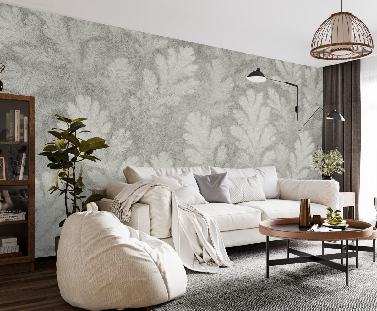 Fototapeta kamienne drzewa, gałązki na tle betonu, współczesny styl wnętrz