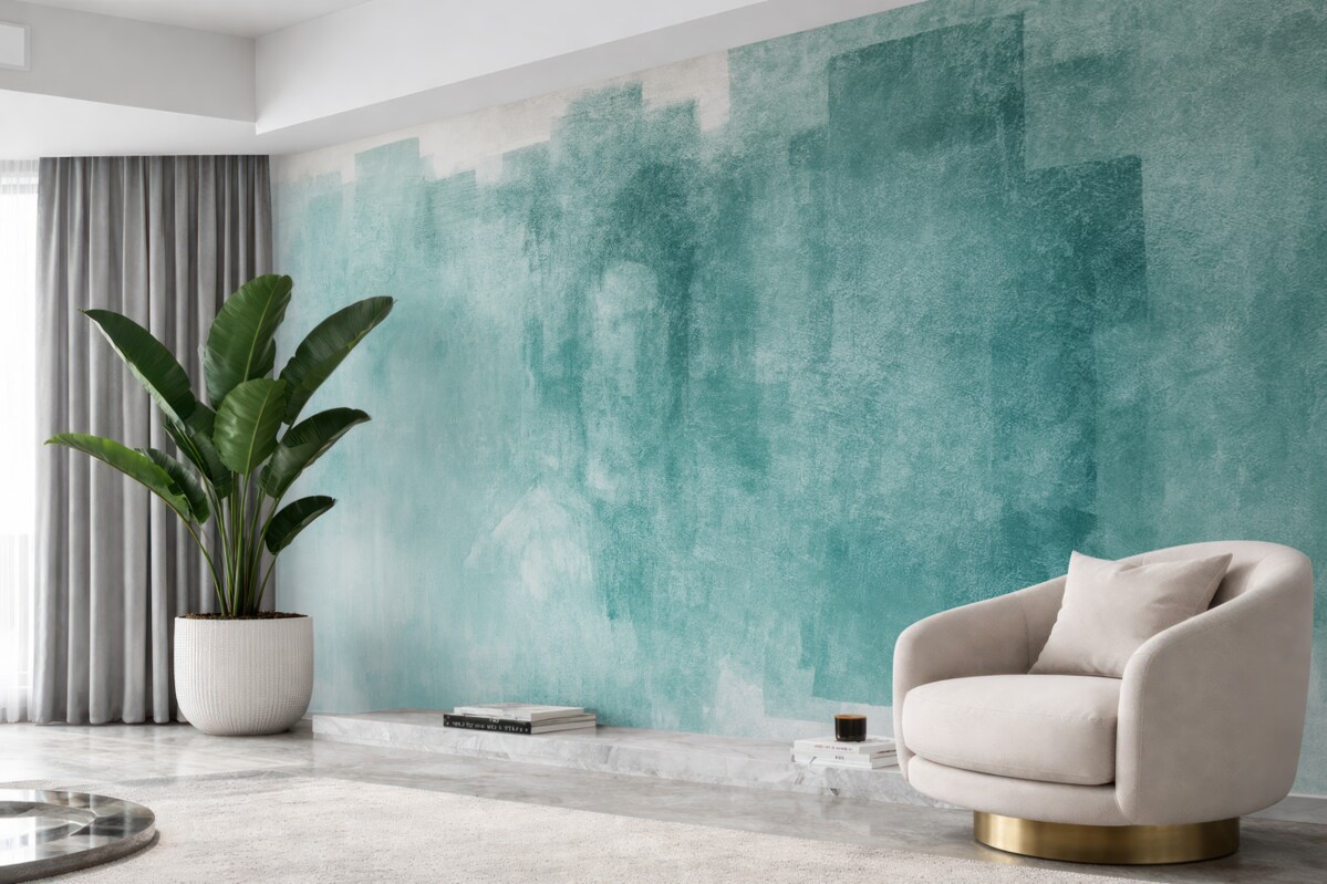 Fototapeta pociągnięcia tekstury wodnych farb, turkusowa abstrakcja, turkusowa abstrakcja