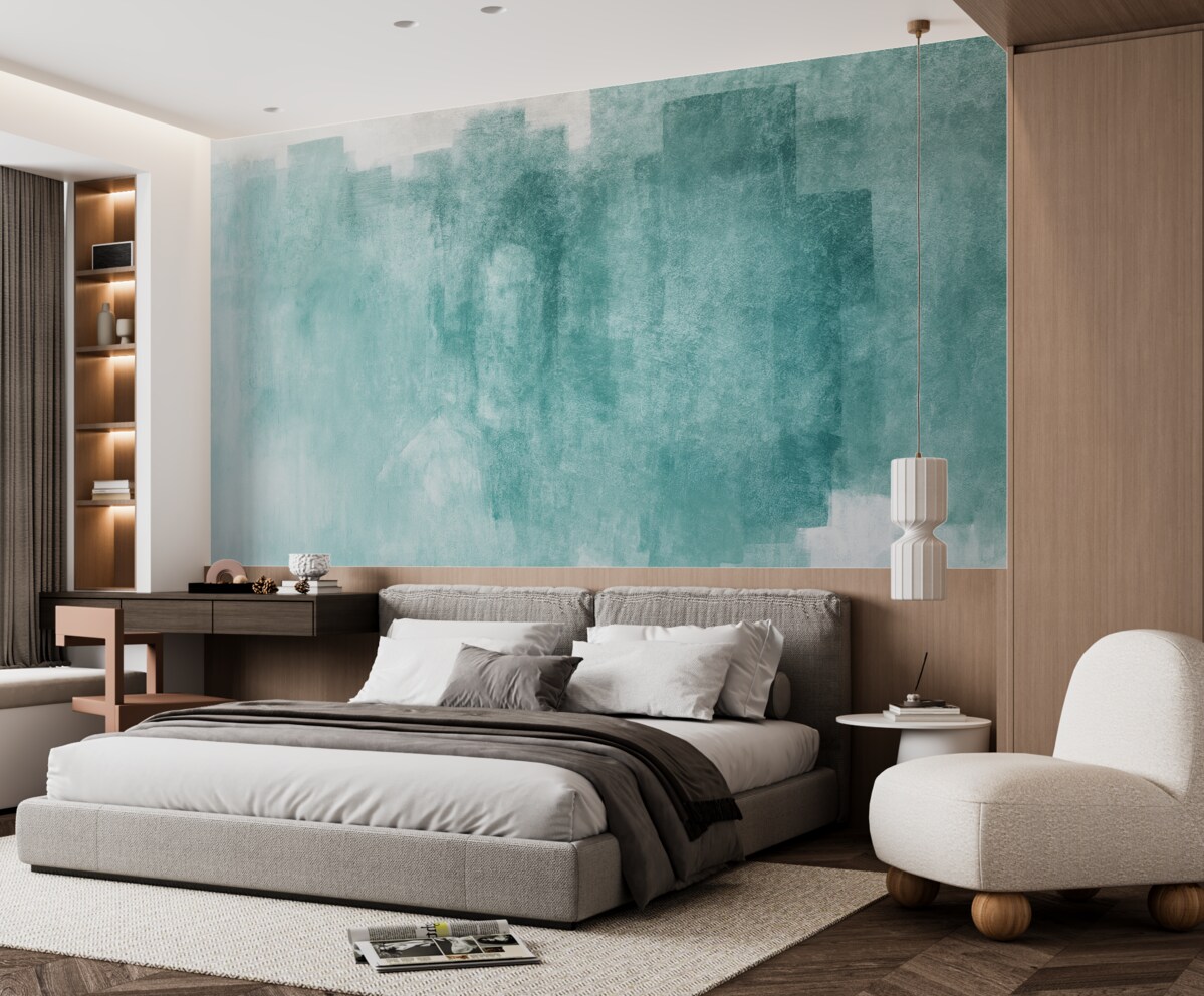 Fototapeta pociągnięcia tekstury wodnych farb, turkusowa abstrakcja, turkusowa abstrakcja